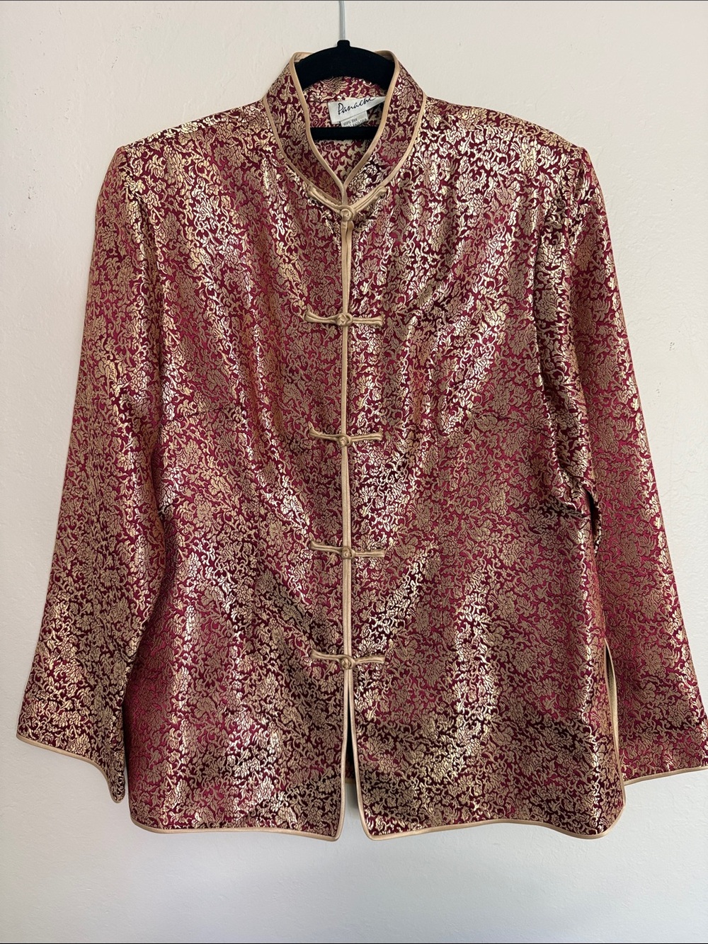 Panache Maroon and Gold silk Brocade Mandarin Jacket